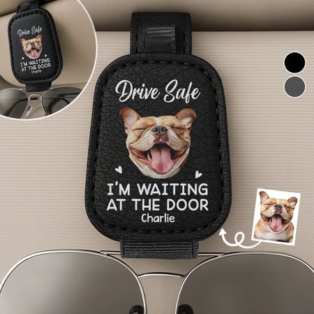 Custom Photo We're Waiting At The Door - Dog & Cat Personalized Custom Leather Car Visor - Father's Day, Gift For Pet Owners, Pet Lovers